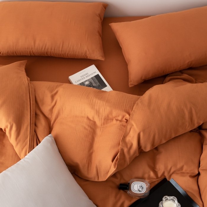 91家纺网 家纺一手货源 找家纺 8小时家纺 2022新款全棉双层纱四件套 焦糖色
