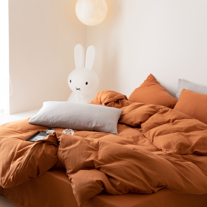 91家纺网 家纺一手货源 找家纺 8小时家纺 2022新款全棉双层纱四件套 焦糖色