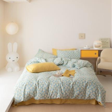 8小时家纺 2022新款全棉双层纱四件套 快乐橘-绿