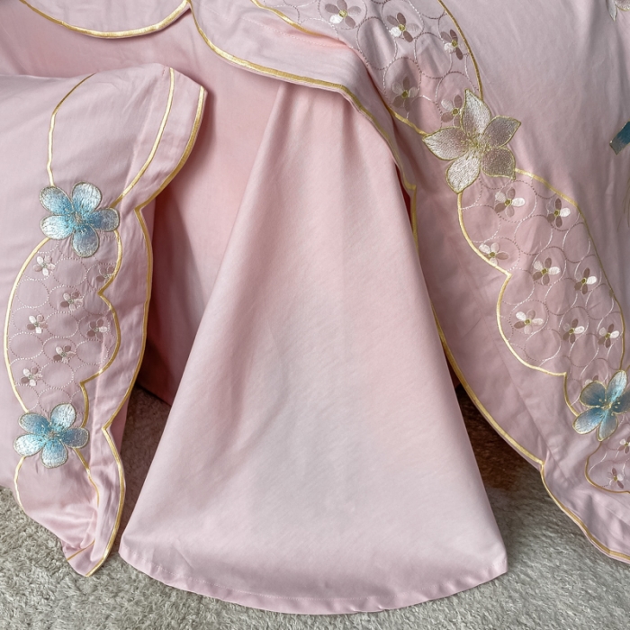 91家纺网 家纺一手货源 找家纺 安妮 2022新款全棉刺绣四件套 花颜悦色-粉