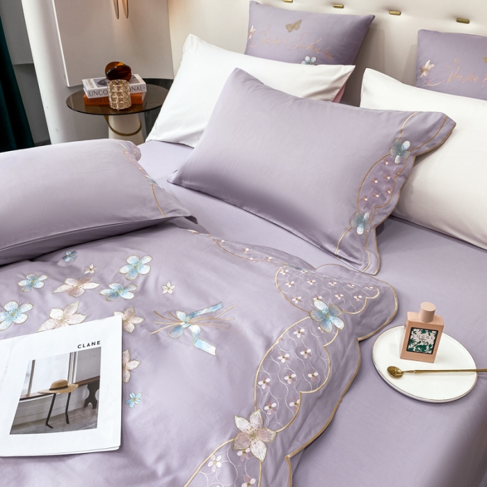 91家纺网 家纺一手货源 找家纺 安妮 2022新款全棉刺绣四件套 花颜悦色-紫