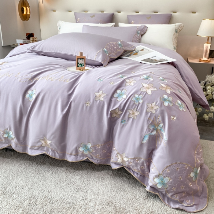 91家纺网 家纺一手货源 找家纺 安妮 2022新款全棉刺绣四件套 花颜悦色-紫