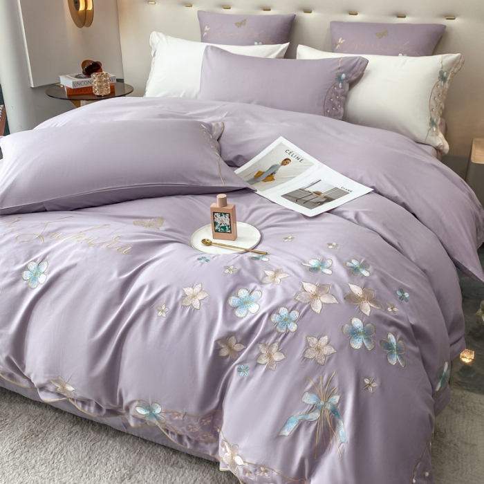 91家纺网 家纺一手货源 找家纺 安妮 2022新款全棉刺绣四件套 花颜悦色-紫