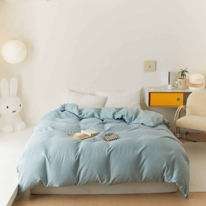 91家纺网 家纺一手货源 找家纺 8小时家纺 2022新款全棉双层纱单被套 孔雀蓝