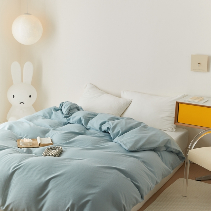 91家纺网 家纺一手货源 找家纺 8小时家纺 2022新款全棉双层纱单被套 孔雀蓝