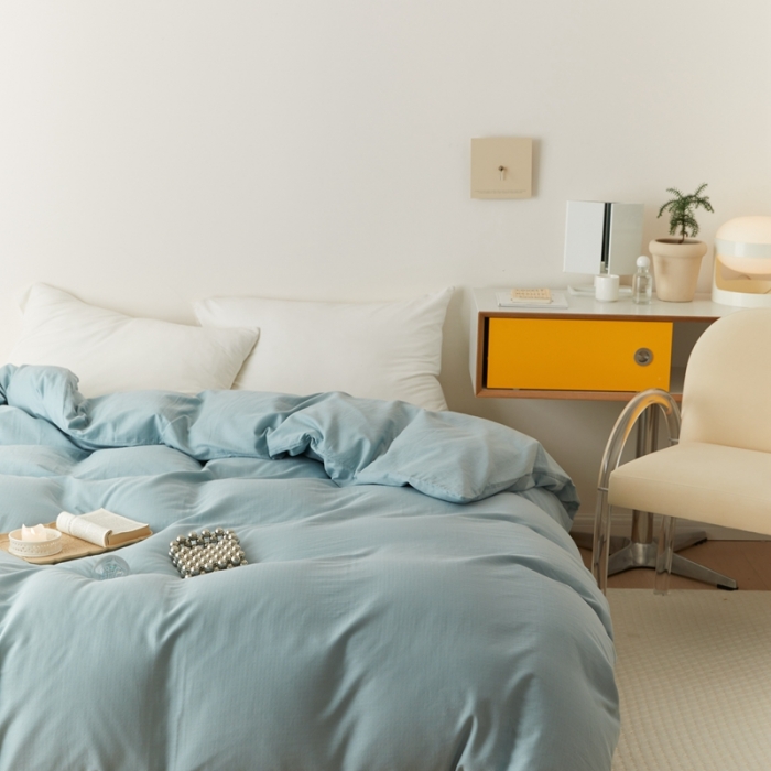 91家纺网 家纺一手货源 找家纺 8小时家纺 2022新款全棉双层纱单被套 孔雀蓝