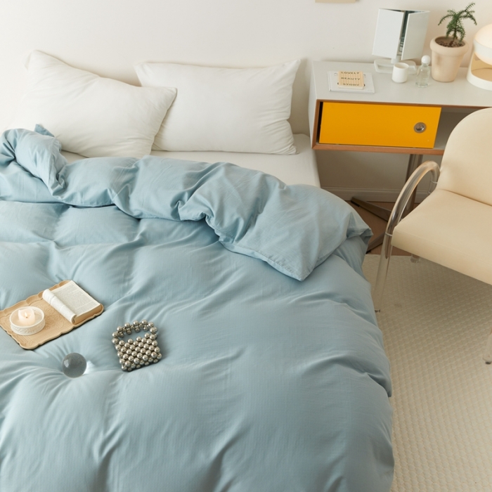 91家纺网 家纺一手货源 找家纺 8小时家纺 2022新款全棉双层纱单被套 孔雀蓝