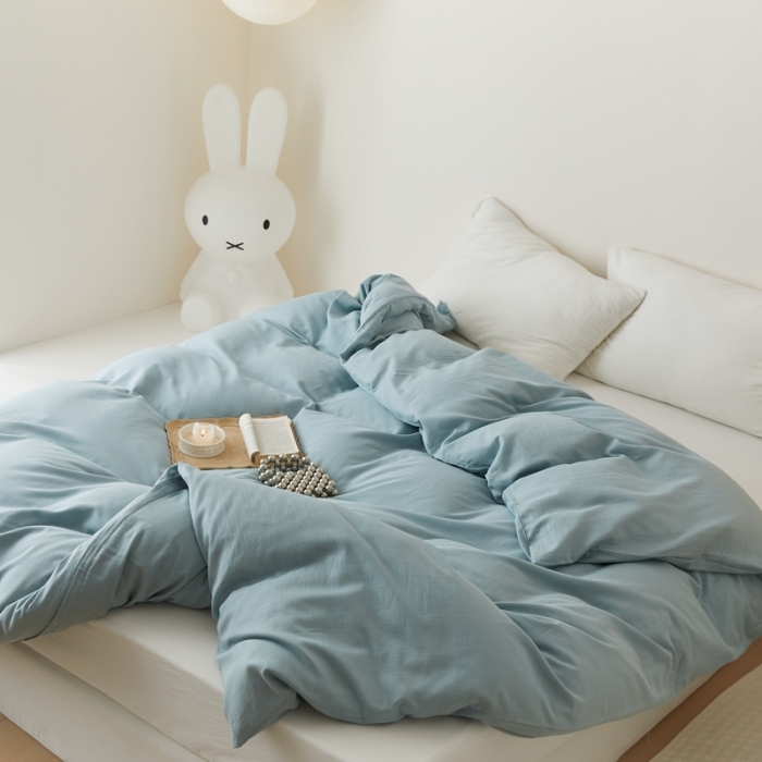 91家纺网 家纺一手货源 找家纺 8小时家纺 2022新款全棉双层纱单被套 孔雀蓝