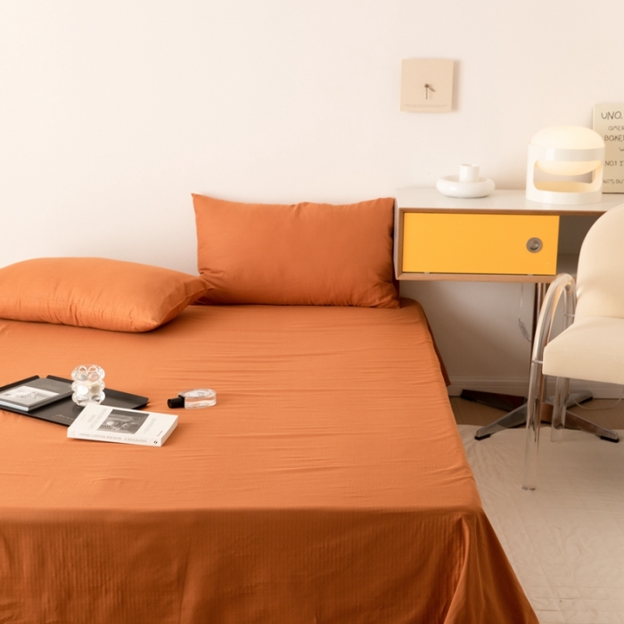 91家纺网 家纺一手货源 找家纺 8小时家纺 2022新款全棉双层纱单品床单 焦糖色