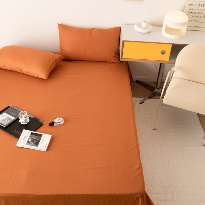 91家纺网 家纺一手货源 找家纺 8小时家纺 2022新款全棉双层纱单品床单 焦糖色