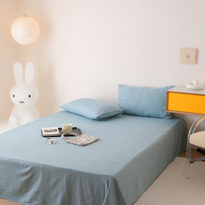 91家纺网 家纺一手货源 找家纺 8小时家纺 2022新款全棉双层纱单品床单 孔雀蓝