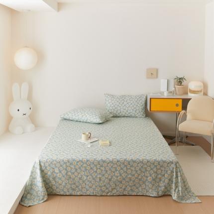 8小时家纺 2022新款全棉双层纱单品床单 快乐橘-绿