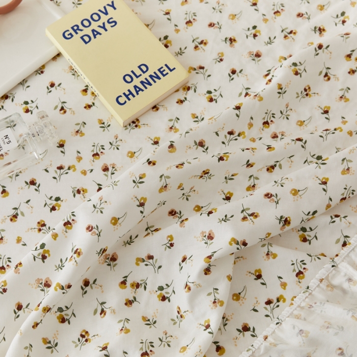 91家纺网 家纺一手货源 找家纺 8小时家纺 2022新款全棉双层纱单床笠 花枝子