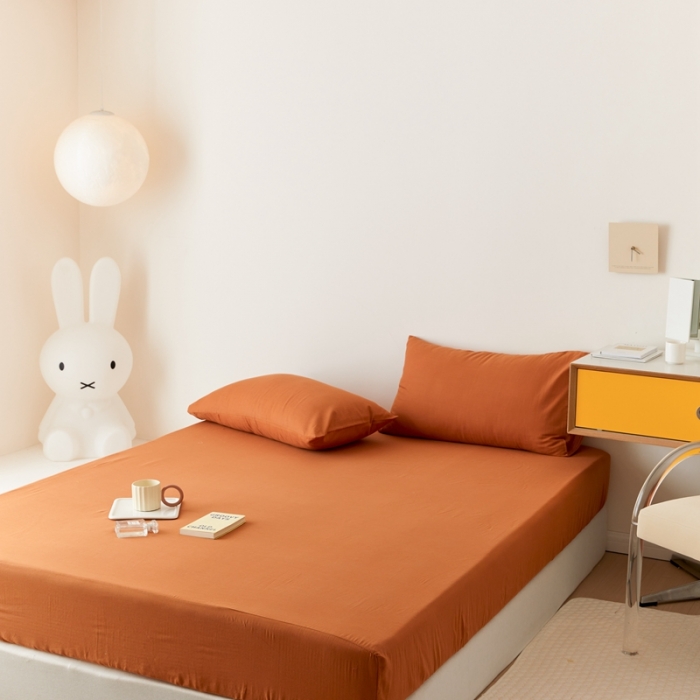 91家纺网 家纺一手货源 找家纺 8小时家纺 2022新款全棉双层纱单床笠 焦糖色