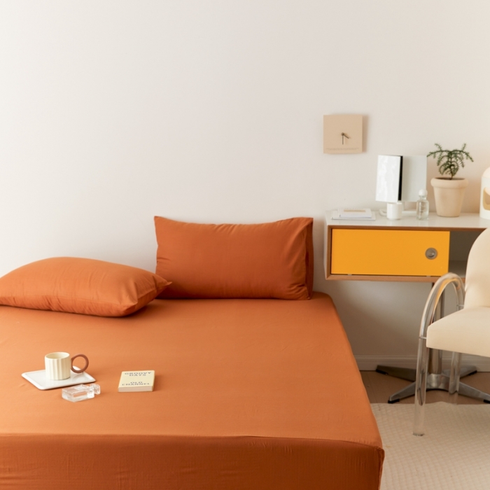 91家纺网 家纺一手货源 找家纺 8小时家纺 2022新款全棉双层纱单床笠 焦糖色