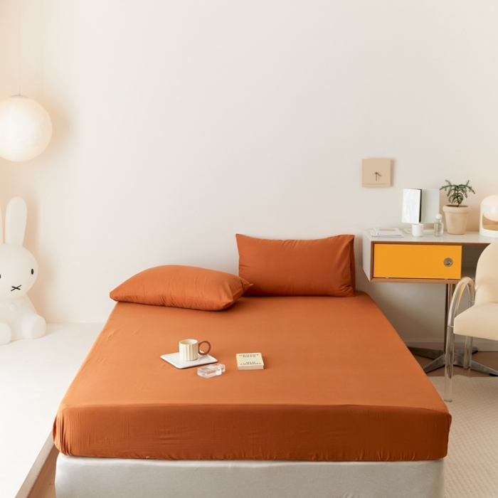 91家纺网 家纺一手货源 找家纺 8小时家纺 2022新款全棉双层纱单床笠 焦糖色