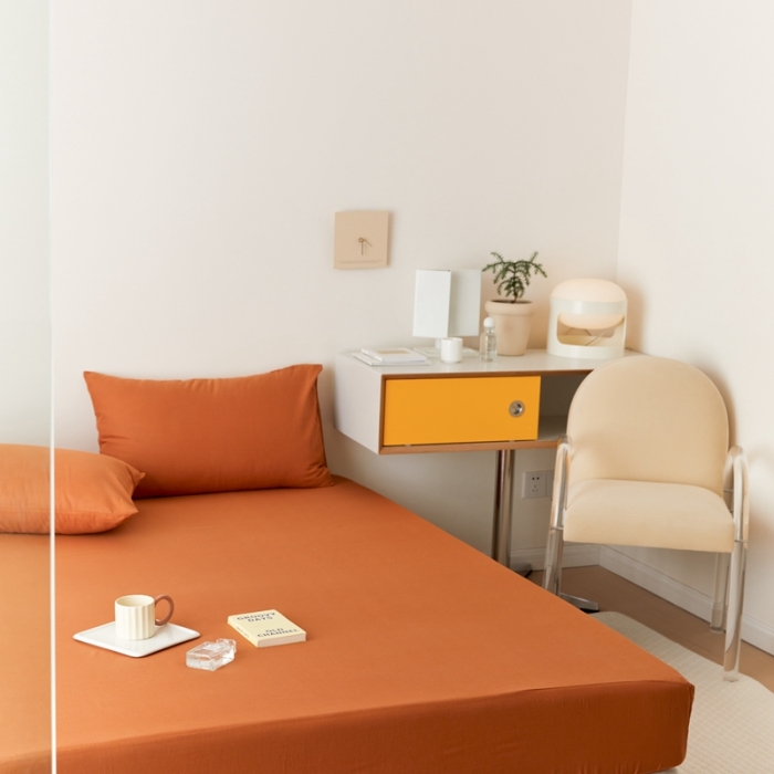 91家纺网 家纺一手货源 找家纺 8小时家纺 2022新款全棉双层纱单床笠 焦糖色