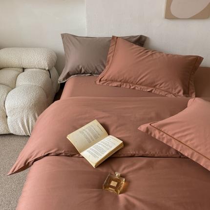 蕊姿超柔水洗春夏新款50s双股新疆长绒棉纯色四件套摩卡棕