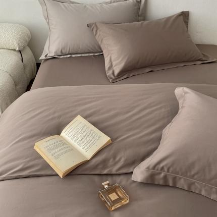 蕊姿超柔水洗春夏新款50s双股新疆长绒棉纯色四件套大地棕