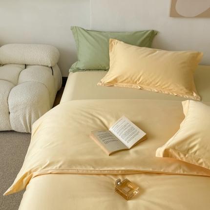 蕊姿超柔水洗春夏新款50s双股新疆长绒棉纯色四件套奶油黄