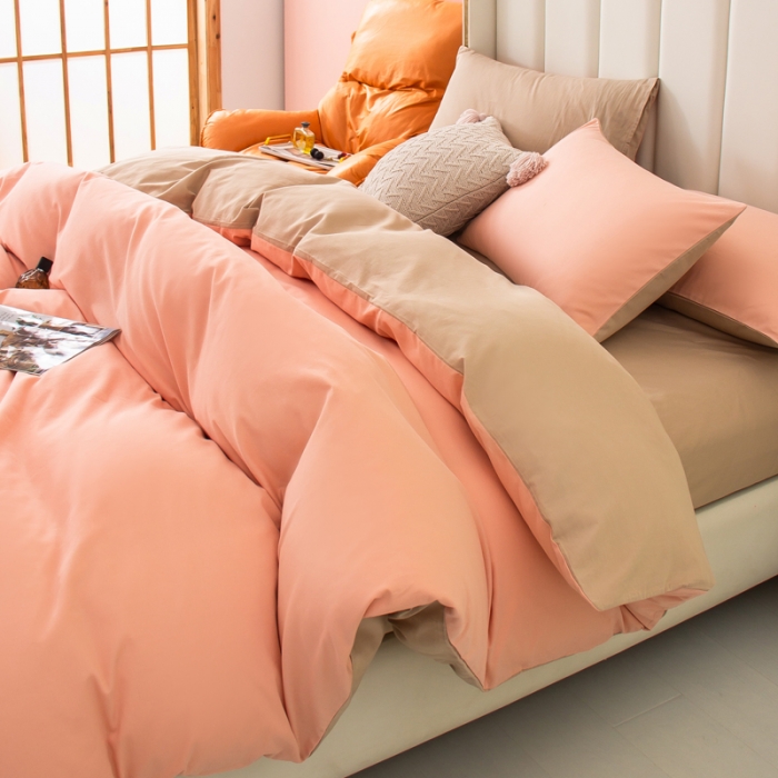 91家纺网 家纺一手货源 找家纺 （总）柠萌家居 2022新款全棉40支纯棉纯色双拼系列四件套