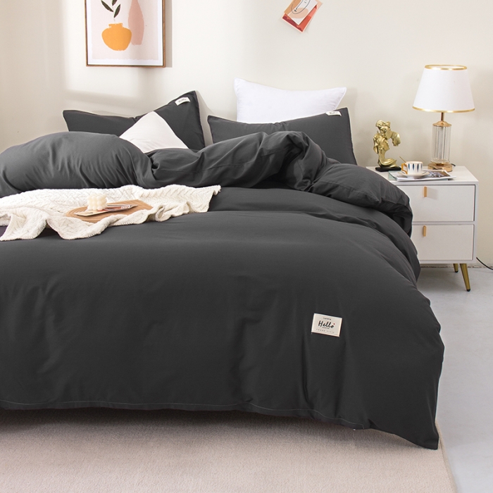 91家纺网 家纺一手货源 找家纺 柠萌2022新款全棉40支纯棉纯色双拼系列四件套 萌黑灰