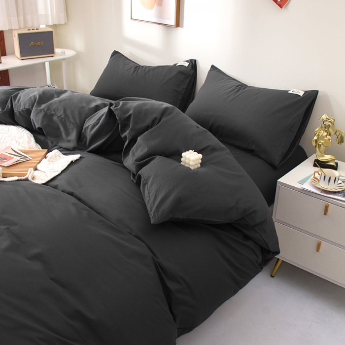 91家纺网 家纺一手货源 找家纺 柠萌2022新款全棉40支纯棉纯色双拼系列四件套 萌黑灰