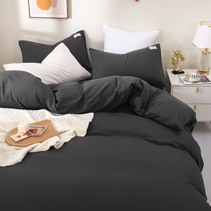 91家纺网 家纺一手货源 找家纺 柠萌2022新款全棉40支纯棉纯色双拼系列四件套 萌黑灰
