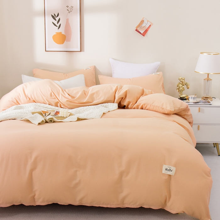 91家纺网 家纺一手货源 找家纺 柠萌 2022新款全棉40支纯棉纯色双拼系列四件套 萌玉粉