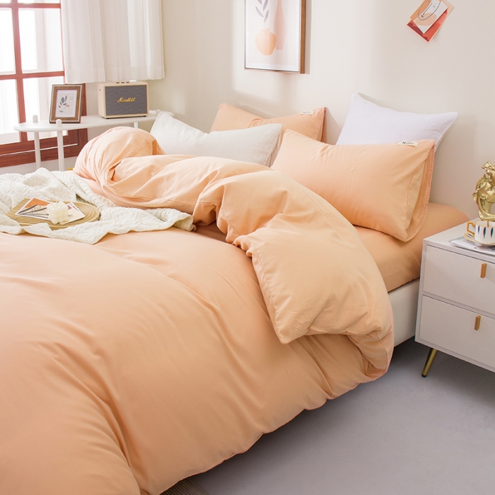 91家纺网 家纺一手货源 找家纺 柠萌 2022新款全棉40支纯棉纯色双拼系列四件套 萌玉粉