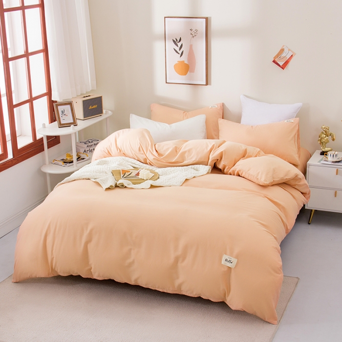 91家纺网 家纺一手货源 找家纺 柠萌 2022新款全棉40支纯棉纯色双拼系列四件套 萌玉粉