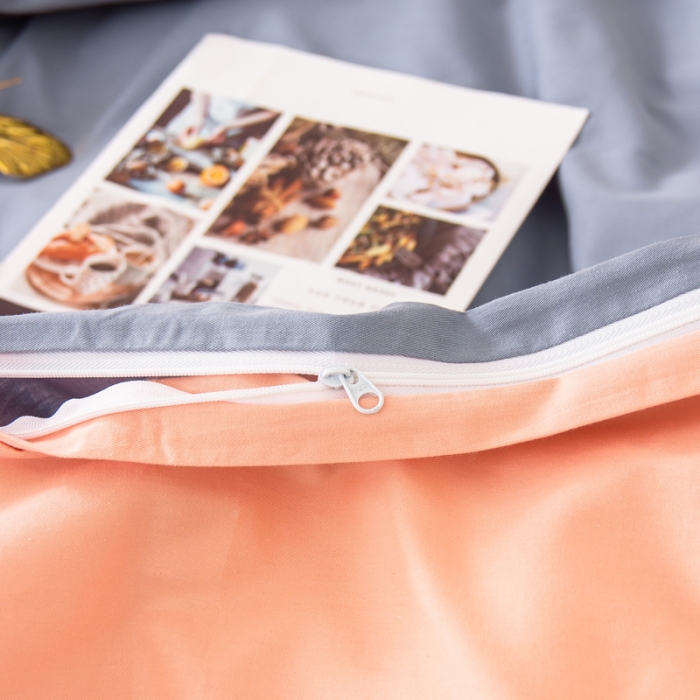 91家纺网 家纺一手货源 找家纺 柠萌2022新款全棉40支纯棉纯色双拼系列四件套 浅蓝+粉玉