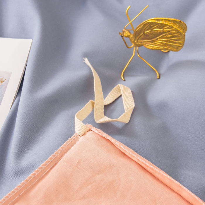 91家纺网 家纺一手货源 找家纺 柠萌2022新款全棉40支纯棉纯色双拼系列四件套 浅蓝+粉玉