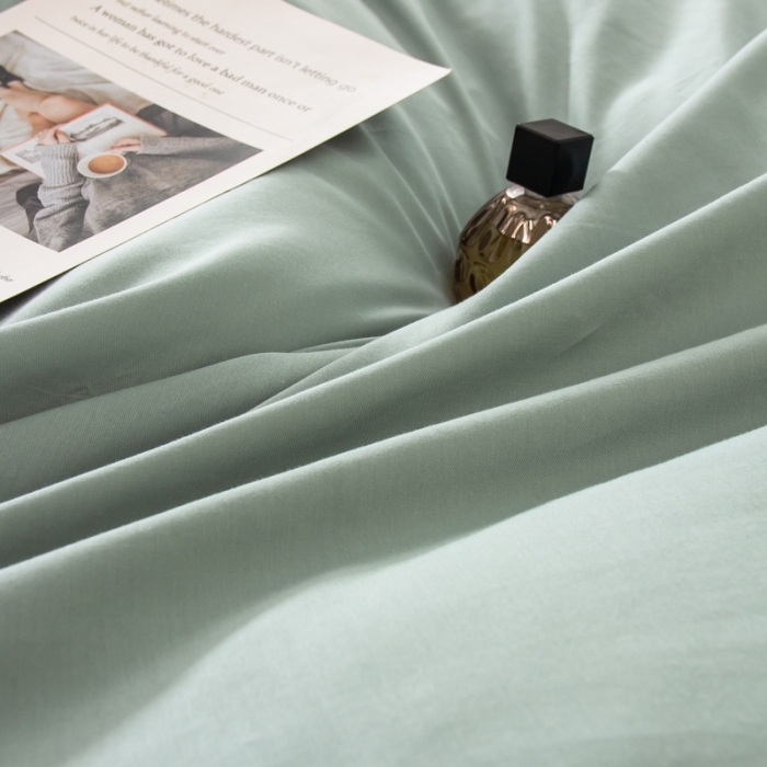 91家纺网 家纺一手货源 找家纺 柠萌2022新款全棉40支纯棉纯色双拼系列四件套 青色+浅黄