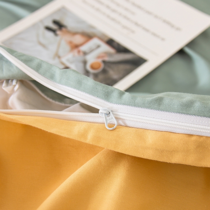 91家纺网 家纺一手货源 找家纺 柠萌2022新款全棉40支纯棉纯色双拼系列四件套 青色+浅黄