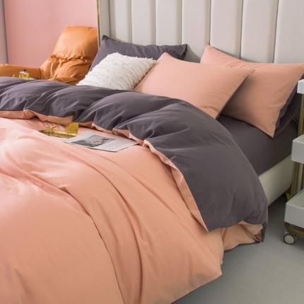 91家纺网 家纺一手货源 找家纺 柠萌2022新款全棉40支纯棉纯色双拼系列四件套 粉玉+深灰