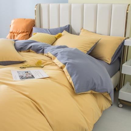 91家纺网 家纺一手货源 找家纺 （总）柠萌家居 2022新款全棉40支纯棉纯色双拼系列四件套