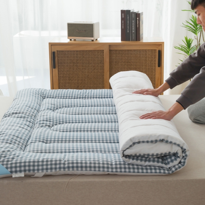 91家纺网 家纺一手货源 找家纺 一条棉被 2022新款亲肤水洗棉床垫 格子兰