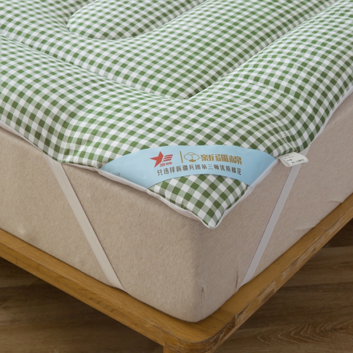 91家纺网 家纺一手货源 找家纺 一条棉被 2022新款亲肤水洗棉床垫 格子绿