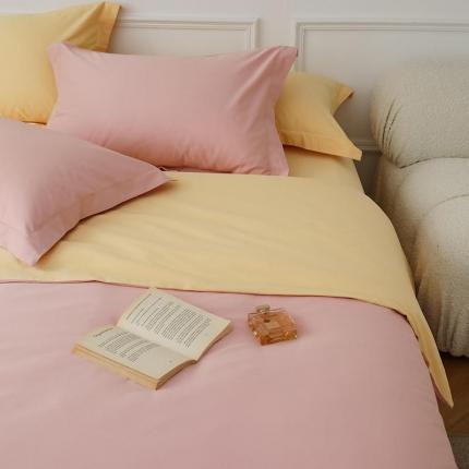 2022年超柔水洗50s双股新疆长绒棉双拼被套裸粉+奶油黄