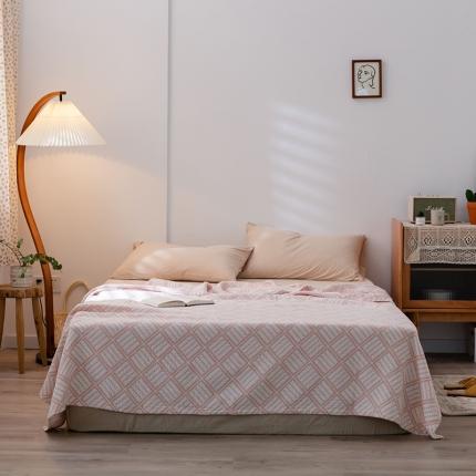 雯雨 2022新款四层加厚纱布毛巾被 方格圆点粉