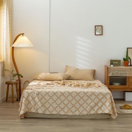 雯雨 2022新款四层加厚纱布毛巾被 方格圆点黄