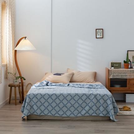 雯雨 2022新款四层加厚纱布毛巾被 方格圆点兰