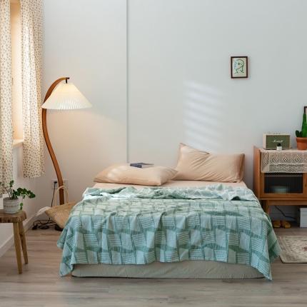 雯雨 2022新款四层加厚纱布毛巾被 平行线绿