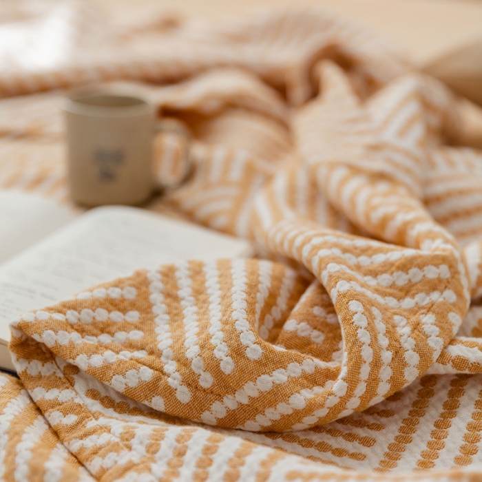 91家纺网 家纺一手货源 找家纺 雯雨 2022新款四层加厚纱布毛巾被 珠帘黄