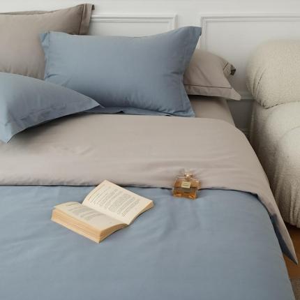 91家纺网 家纺一手货源 找家纺 2022年超柔水洗50s双股新疆长绒棉双拼被套青蓝+浅灰