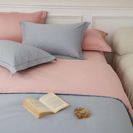 91家纺网 家纺一手货源 找家纺 2022年超柔水洗50s双股新疆长绒棉双拼被套安静蓝+裸粉