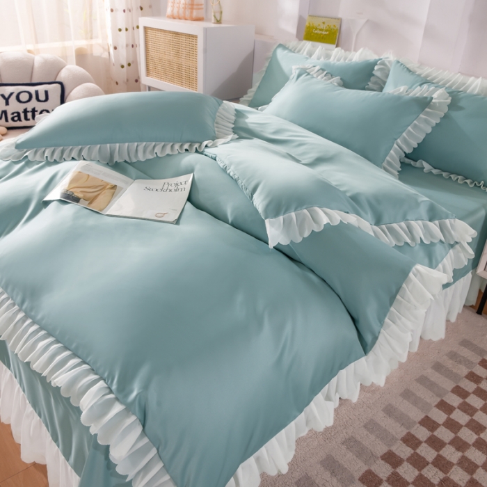 91家纺网 家纺一手货源 找家纺 梦之岛 2022新款挚爱水洗真丝四件套 挚爱-孔蓝