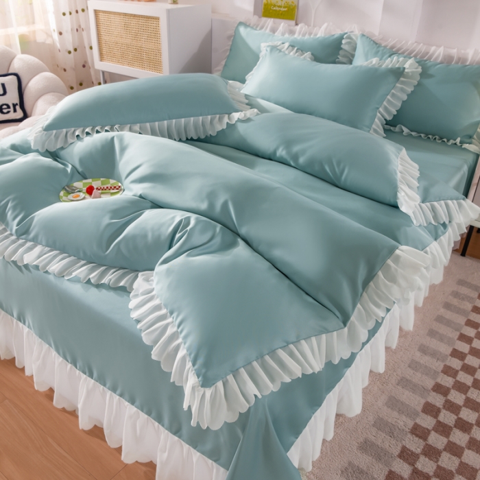 91家纺网 家纺一手货源 找家纺 梦之岛 2022新款挚爱水洗真丝四件套 挚爱-孔蓝