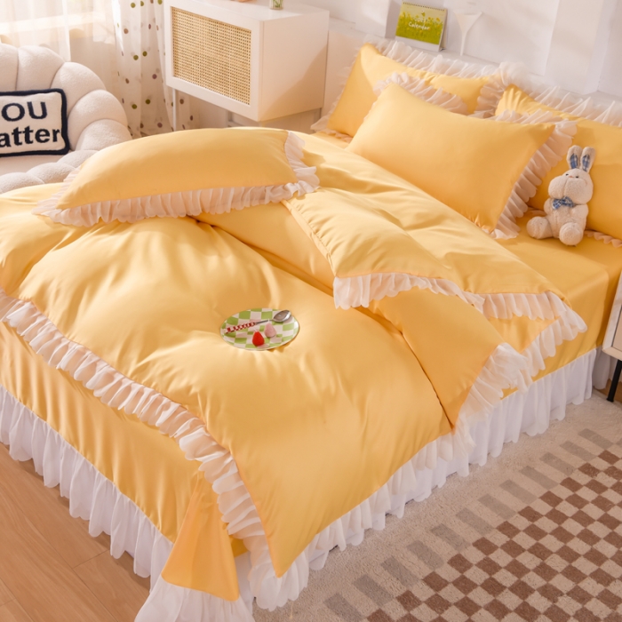 91家纺网 家纺一手货源 找家纺 梦之岛 2022新款挚爱水洗真丝四件套 挚爱-亮黄